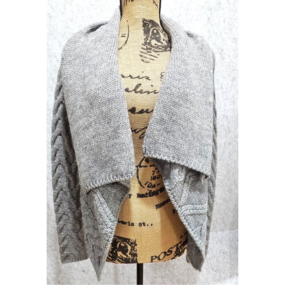 Vince Merino Wool Alpaca Cable Knit Draped Cardigan Sweater Gray Small